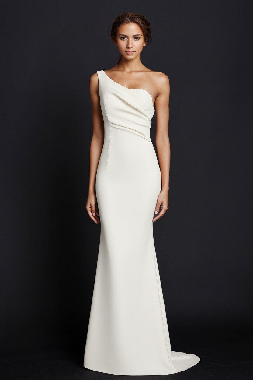 One Shoulder Khaki Wedding Guest Dress Mermaid Long Formal Dress