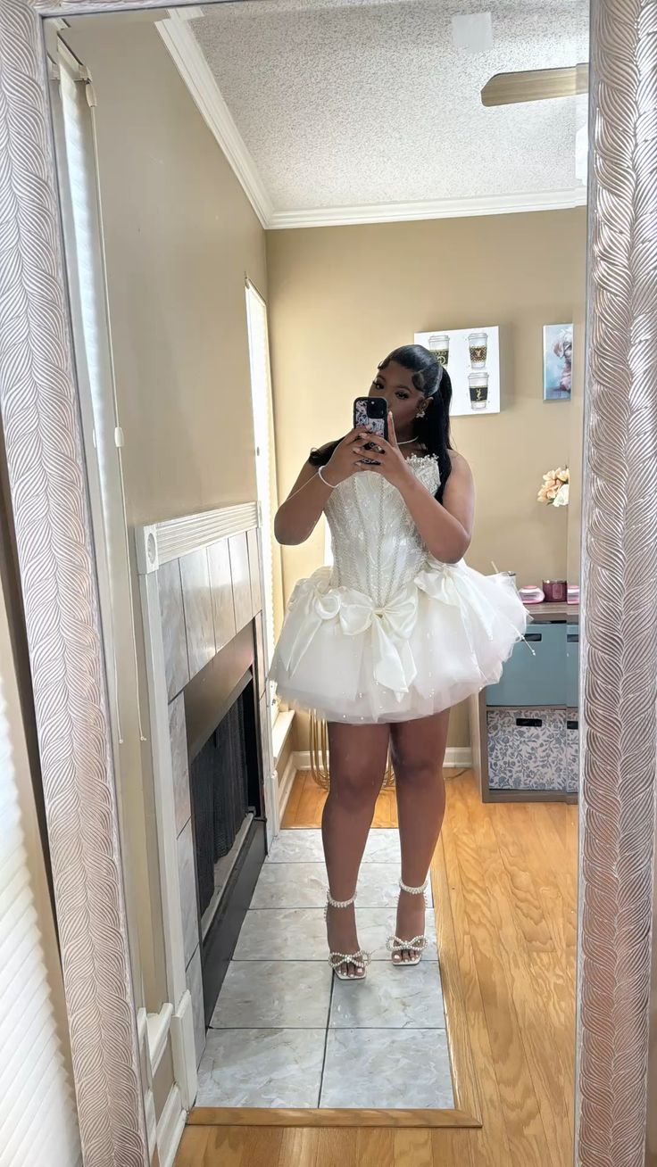Charming Strapless Tulle Sequin Beaded Birthday Outfits White Graduation Homecoming Dress - View 3 | VelvetHem
