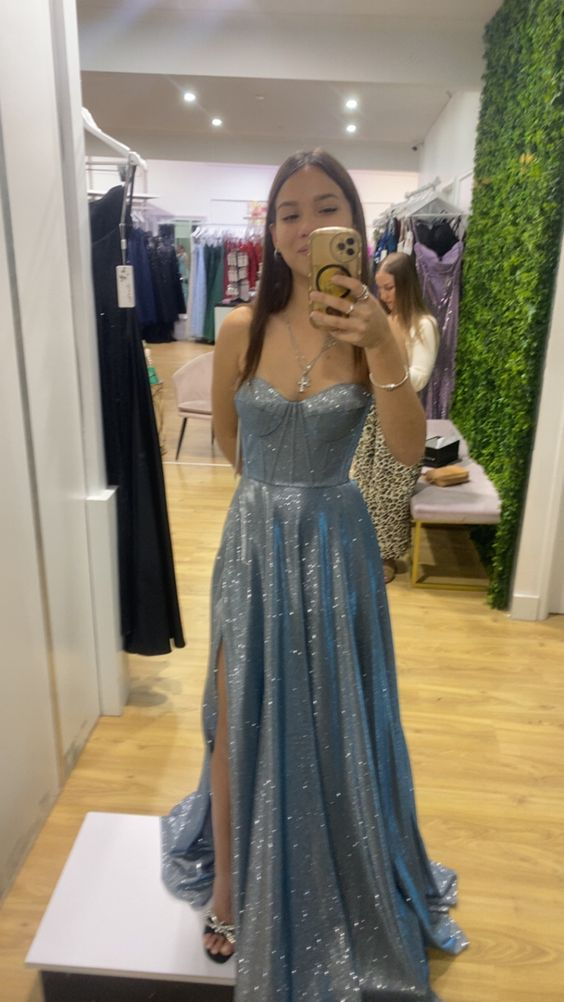 Sparkly Blue A-line Prom Dress,Graduation Dress - VelvetHem