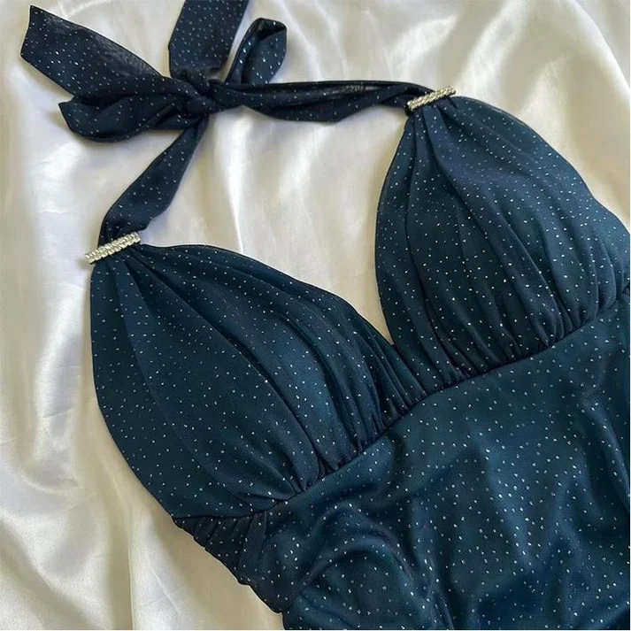 Shiny Halter Chiffon Dark Teal Prom Dress New Arrive Long Party Evening Gown