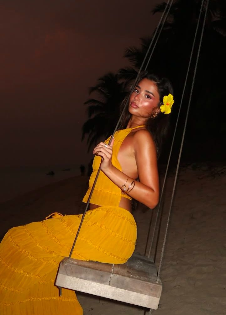 Sexy Halter Chiffon Backless Party Dress Orange Long Vacation Dresses Two Piece - View 3 | VelvetHem