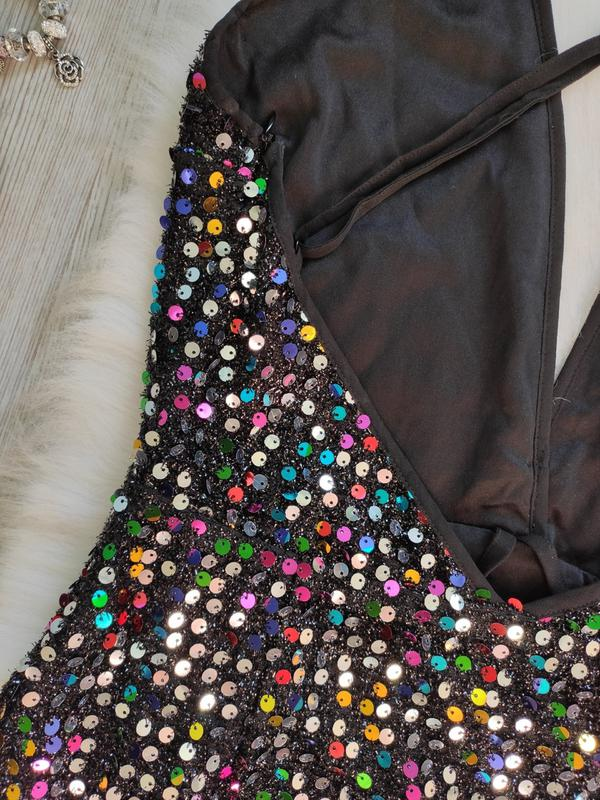 Black shiny multi colored evening short sexy mini dress neckline sequins party dress cc63 - View 6 | VelvetHem