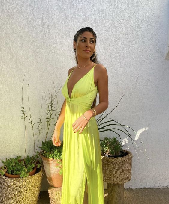 Sexy Deep V Neck Prom Dress,Wedding Guest Outfit - VelvetHem