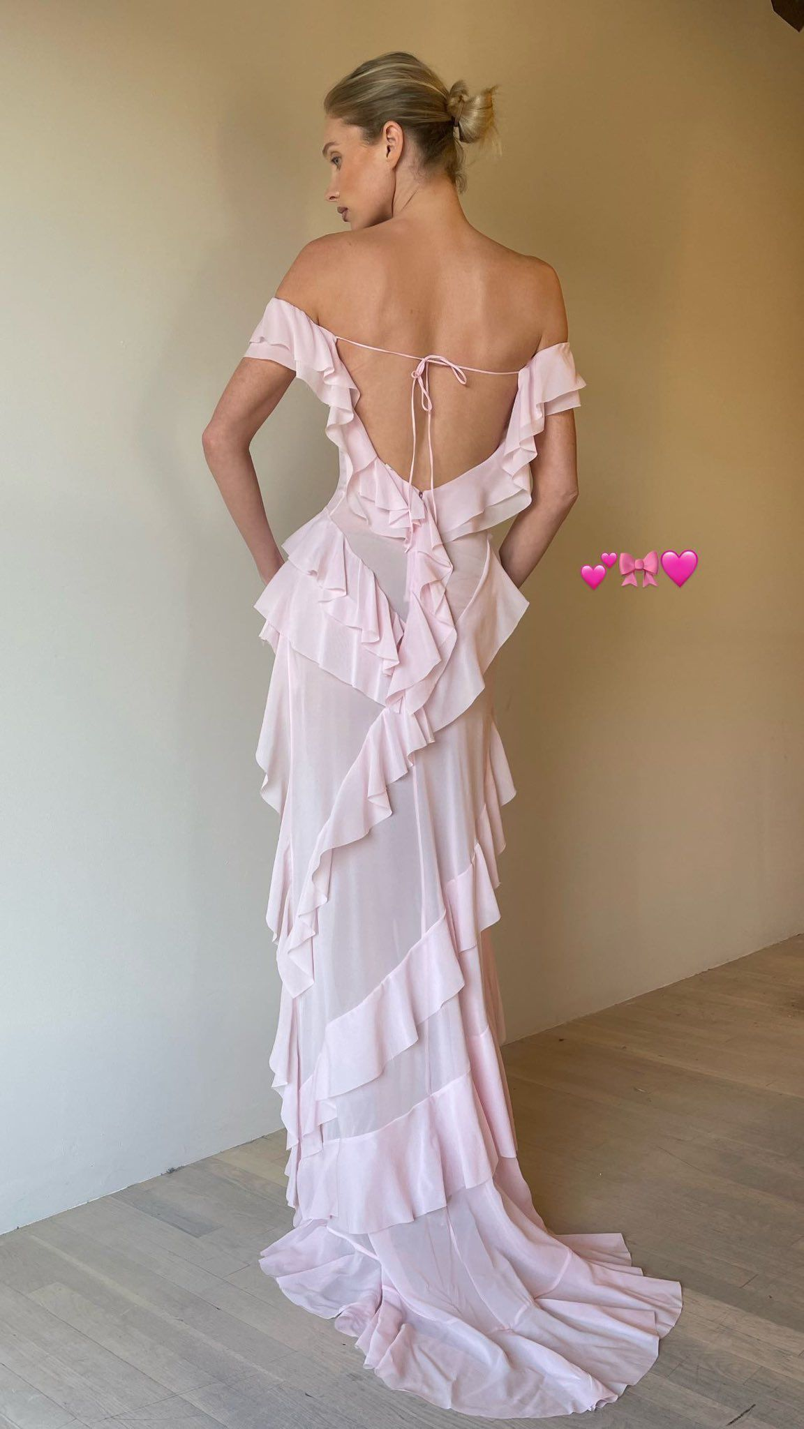 Sexy Off The Shoulder Pink Chiffon Ruffle Slit Long Party Dress Evening Gown Add Lining - View 5 | VelvetHem