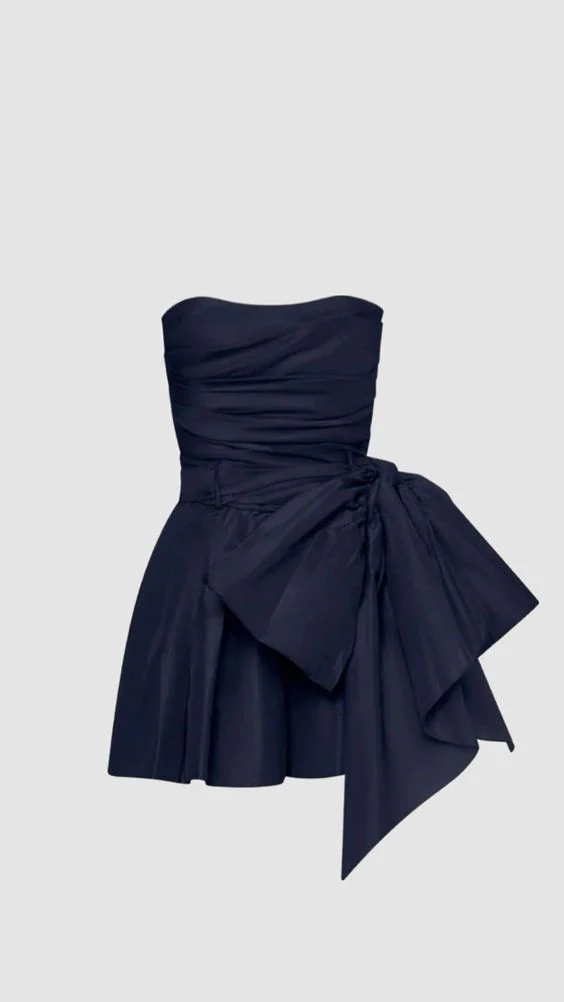 Navy Blue Strapless Short Homecoming Dress with Bow - View 4 | VelvetHem