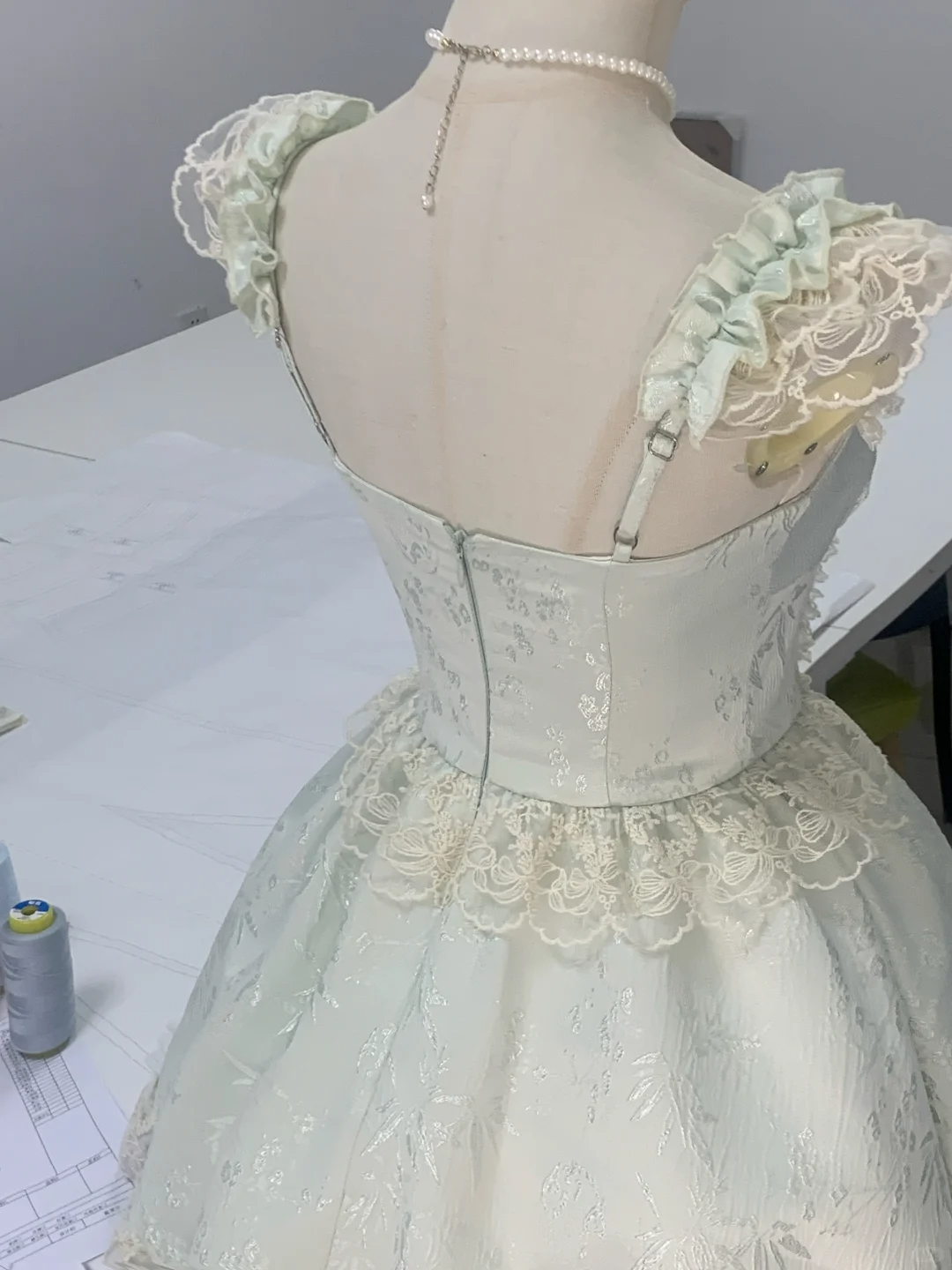 Sweet Light Mint Green Satin Lace A Line Short Birthday Outfits Homecoming Dress - View 2 | VelvetHem