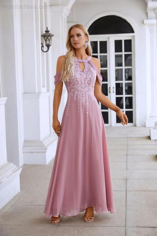 Ladies Chiffon Embroidery Flying Sleeves Mopping Long Bridesmaid Evening Dress Prom Wedding Party Evening Dress 28119 (ZD17010)