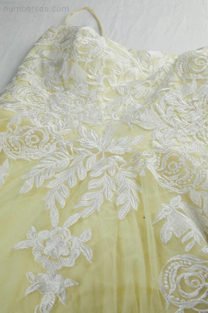 Ladies Spaghetti Strap V Neck Tulle Lace Floor Length Homecoming Dress Prom Wedding Evening Dress 28112 (ZD16985)