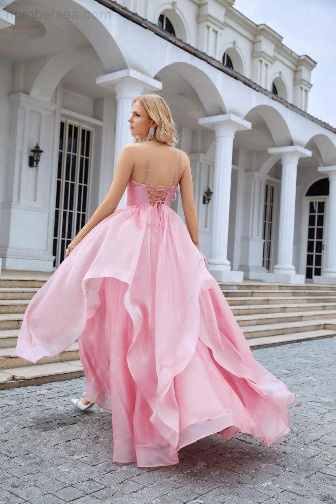 Ladies Organza V Neck Corset Puffy Floor Length Bridesmaid Evening Dress Beach Wedding Evening Dress 28100 (ZD16973)