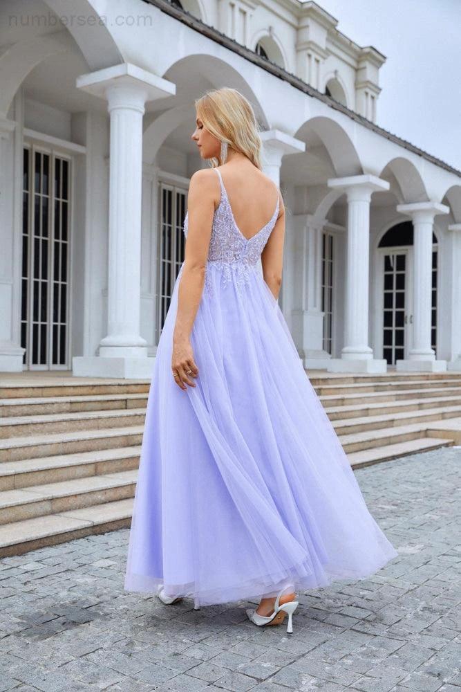 Ladies V Neck Chiffon Lace Spaghetti Strap Bridesmaid Dress Wedding Party Beach Evening Dress 28090 (ZD16986)