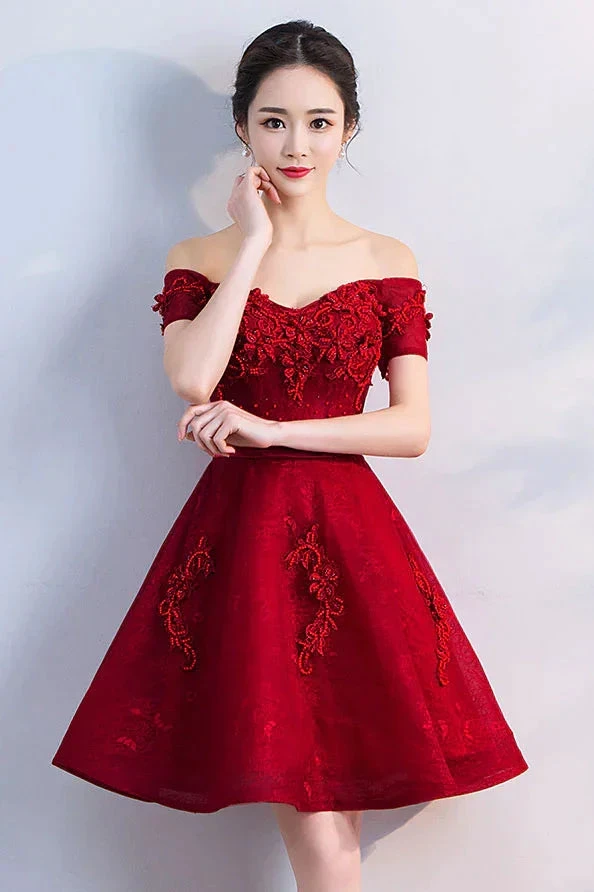 Burgundy tulle lace short homecoming dress (ZD12542) - VelvetHem