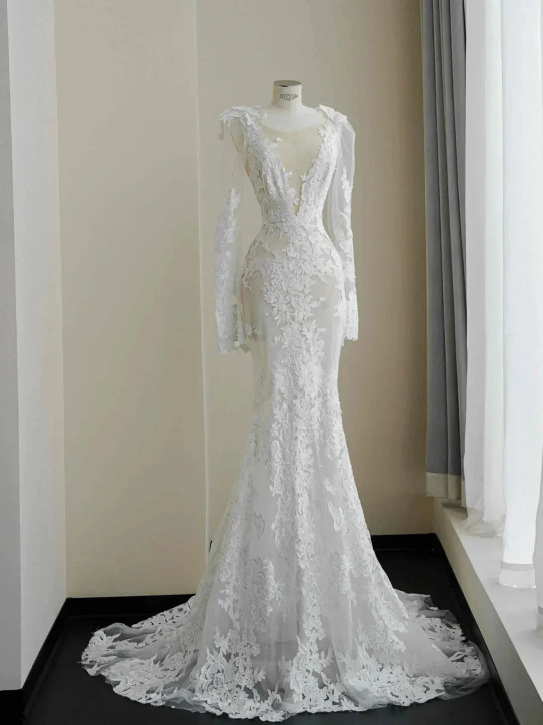 Elegant White Lace Appliques Mermaid Evening Dress,Backless Prom Dress Wedding Dress (ZD13771) - VelvetHem