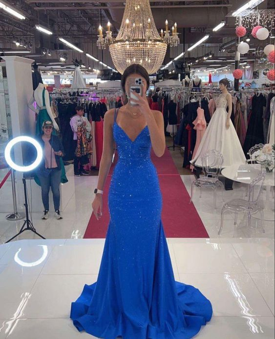 Charming Blue Mermaid Evening Dress,Blue Glam Dress - VelvetHem