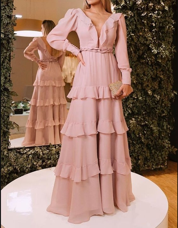 Elegant A-line Long Sleeves Prom Dress,Wedding Guest Outfit - VelvetHem