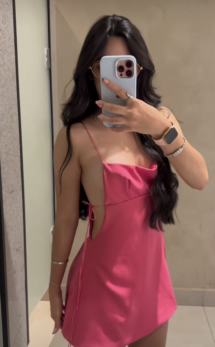 Sexy Spaghetti Straps Pink Satin Short Cocktail Dress Homecoming Dress