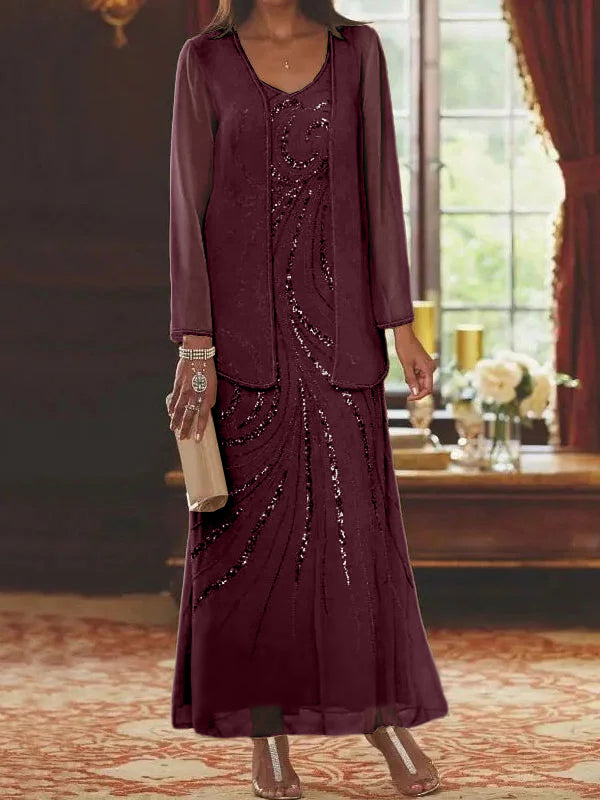 Jacketed Mother of the Bride & Groom Sheath Column Dress with Sequins
