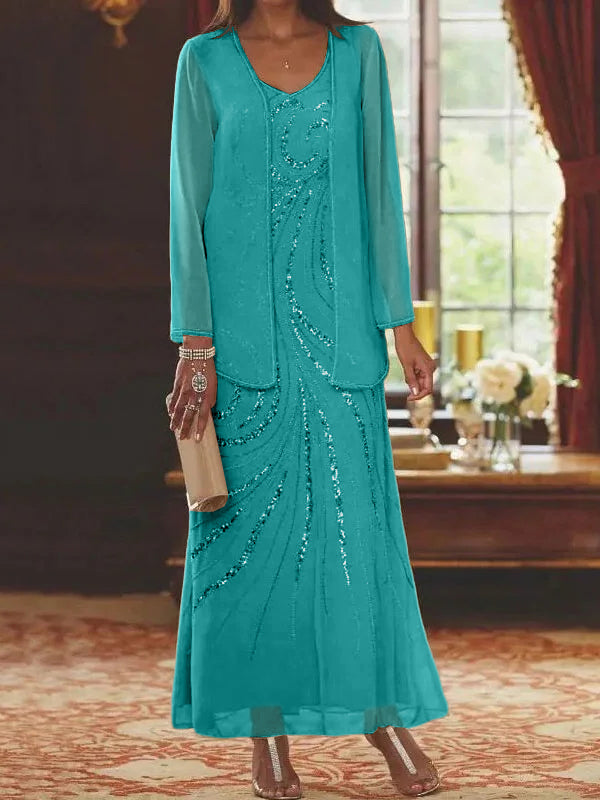 Jacketed Mother of the Bride & Groom Sheath Column Dress with Sequins