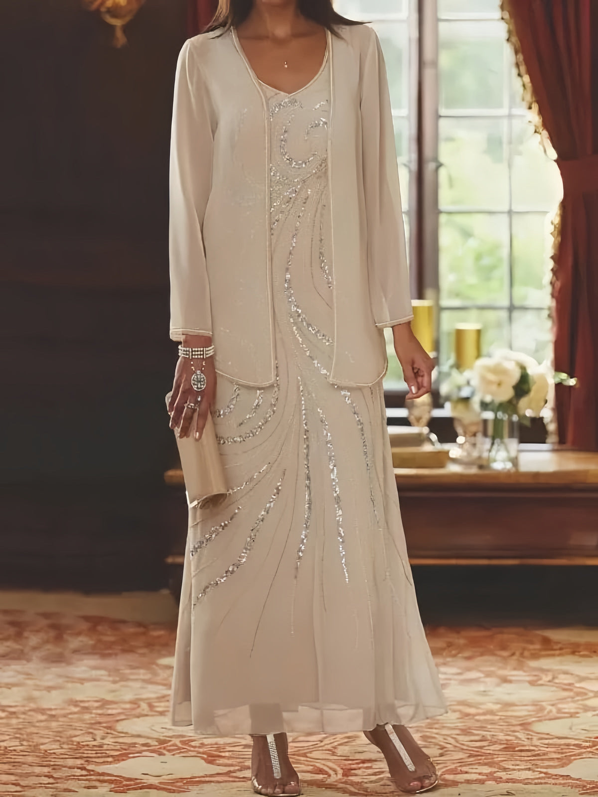 Jacketed Mother of the Bride & Groom Sheath Column Dress with Sequins