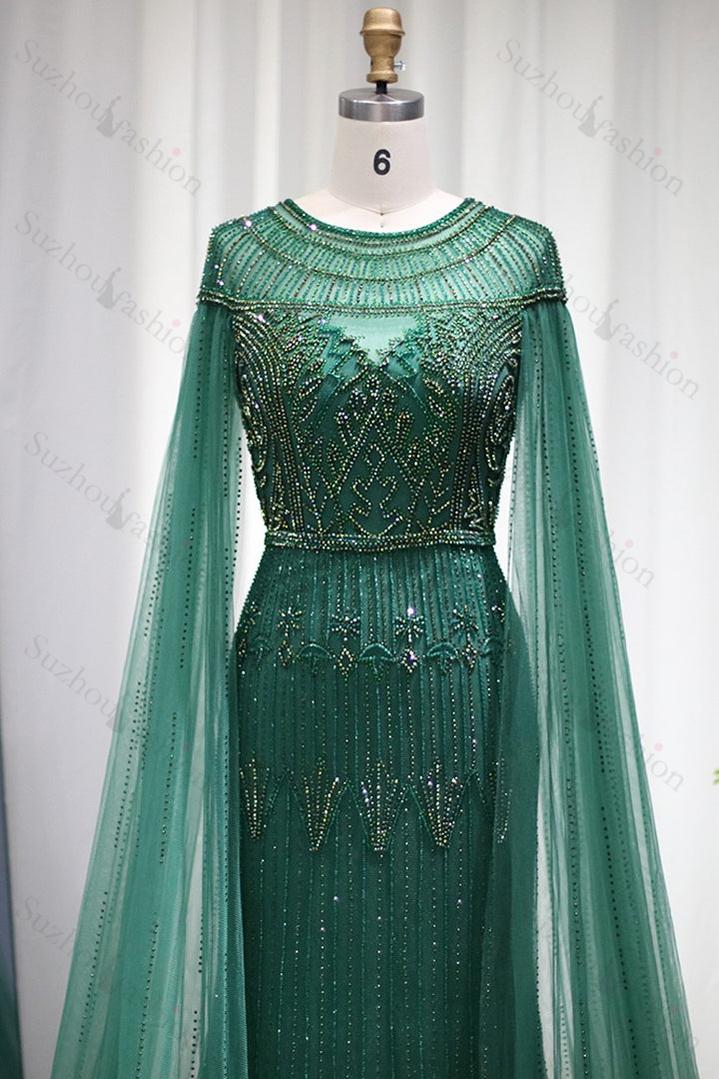 Jewel Neck Mermaid Evening Formal Dress Cap Sleeves Tulle With Appliques Diamond