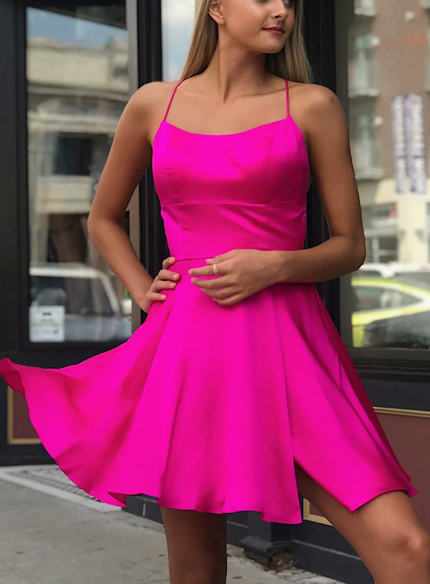 Sexy Short Backless Spaghetti Straps Fuchsia Homecoming Dress - VelvetHem