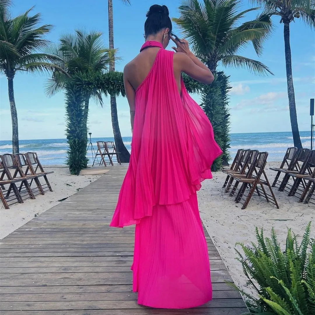 Elegant Long Pleated High Neck Evening Dresses A-Line Chiffon Formal Dress for Women - View 2 | VelvetHem