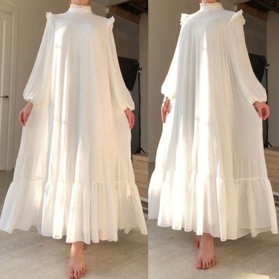 White Long Prom Dress,Muslim Dress,Maxi Dress - VelvetHem