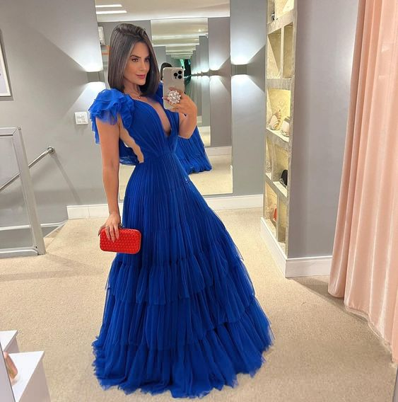 A-line Tulle Long Prom Dress, Royal Blue Prom Dress - VelvetHem