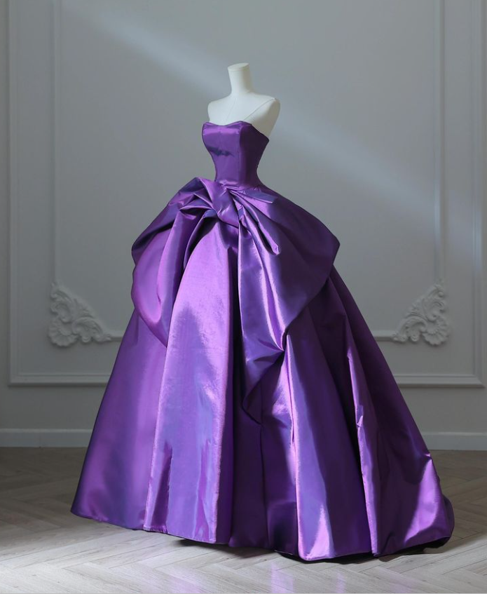 Gorgeous Satin Bow Ball Gown Purple Birthday Quinceanera Dress - VelvetHem
