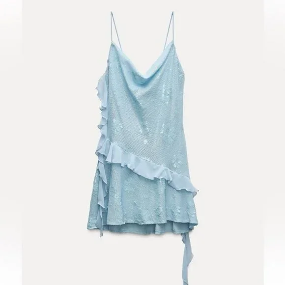Gorgeous Blue Sequins Chiffon Homecoming Dress,Straps Sheath Cocktail Dress - VelvetHem