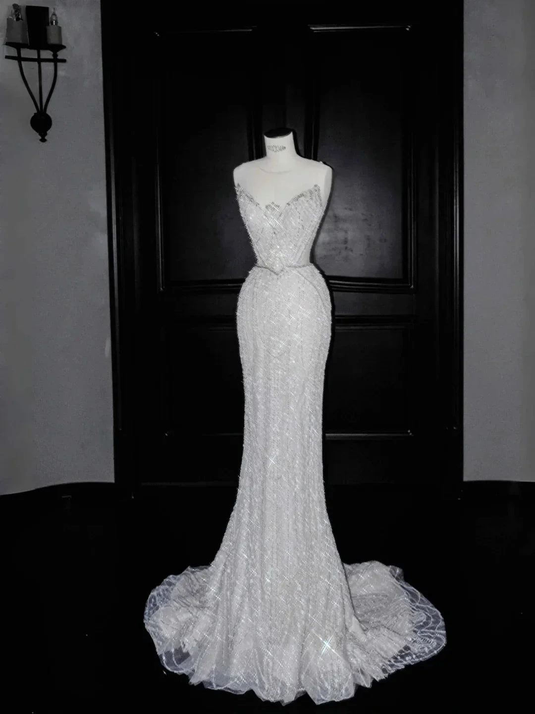 Glitter White Tulle Beaded Mermaid Prom Dress Long Evening Dress Wedding Dress Y8666 by simplepromdress