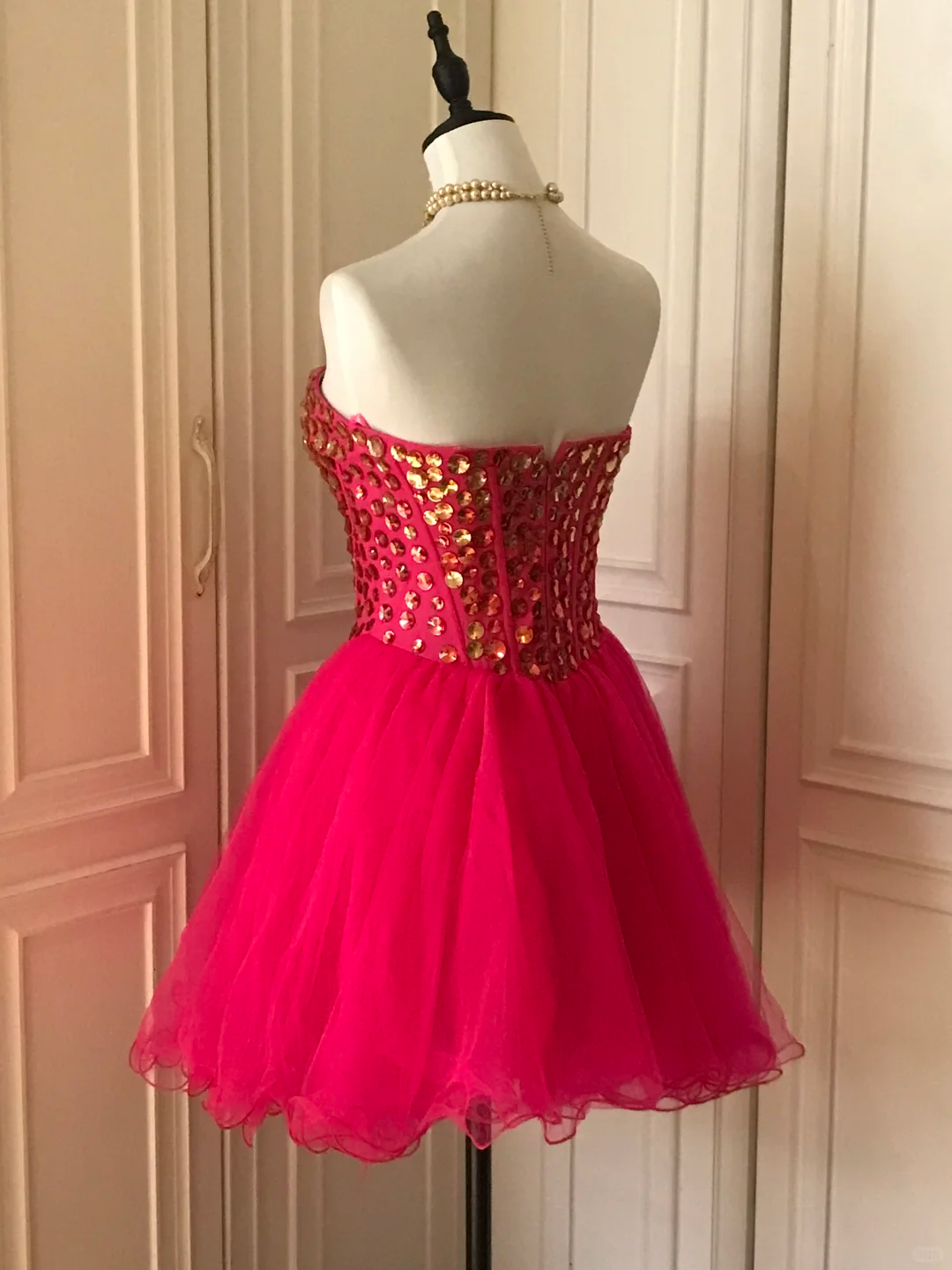Gorgeous Strapless Red Chiffon Beaded A Line Birthday Outfits Homecoming Dress - View 5 | VelvetHem