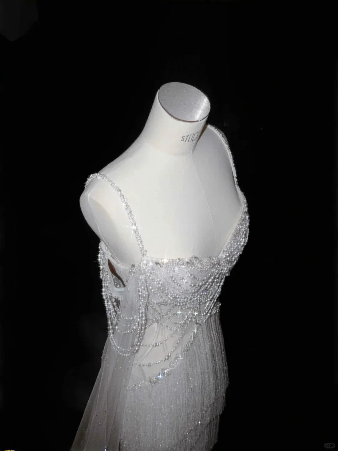 Luxury White Tulle Pearl Bead Chain Beaded Tassel Prom Dress Evening Dress,Off Shoulder Wedding Dress (ZD13763)
