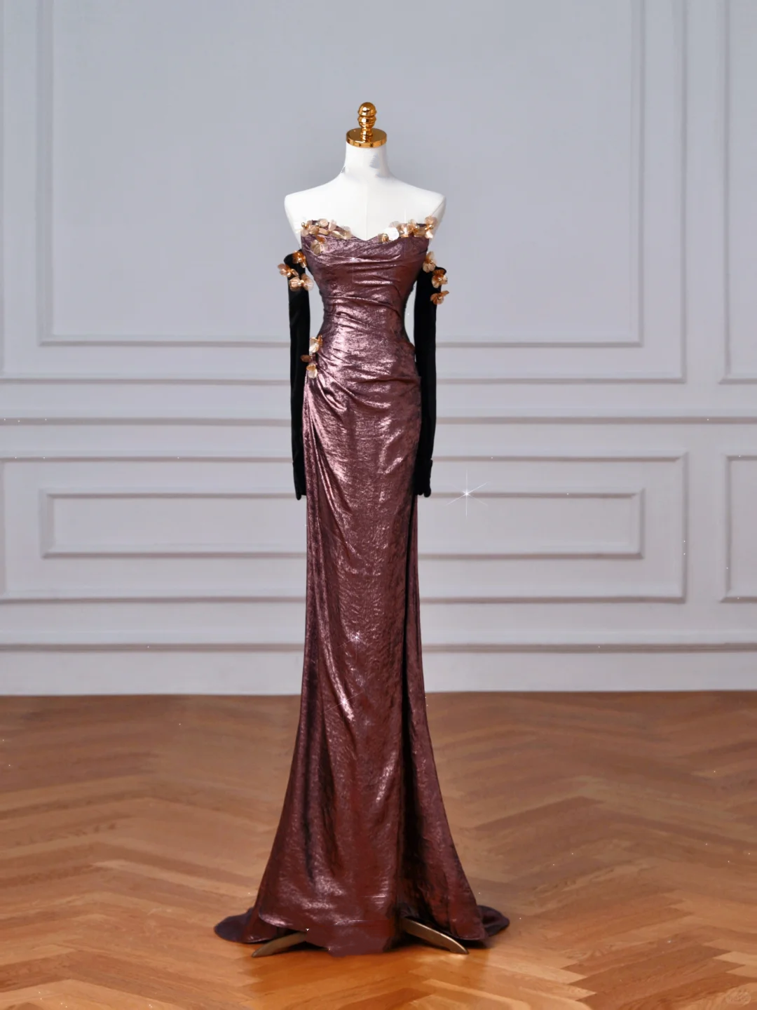 Vintage Off The Shoulder Satin Appliques Long Prom Dress Mermaid Slit Evening Dress Y8613 - VelvetHem