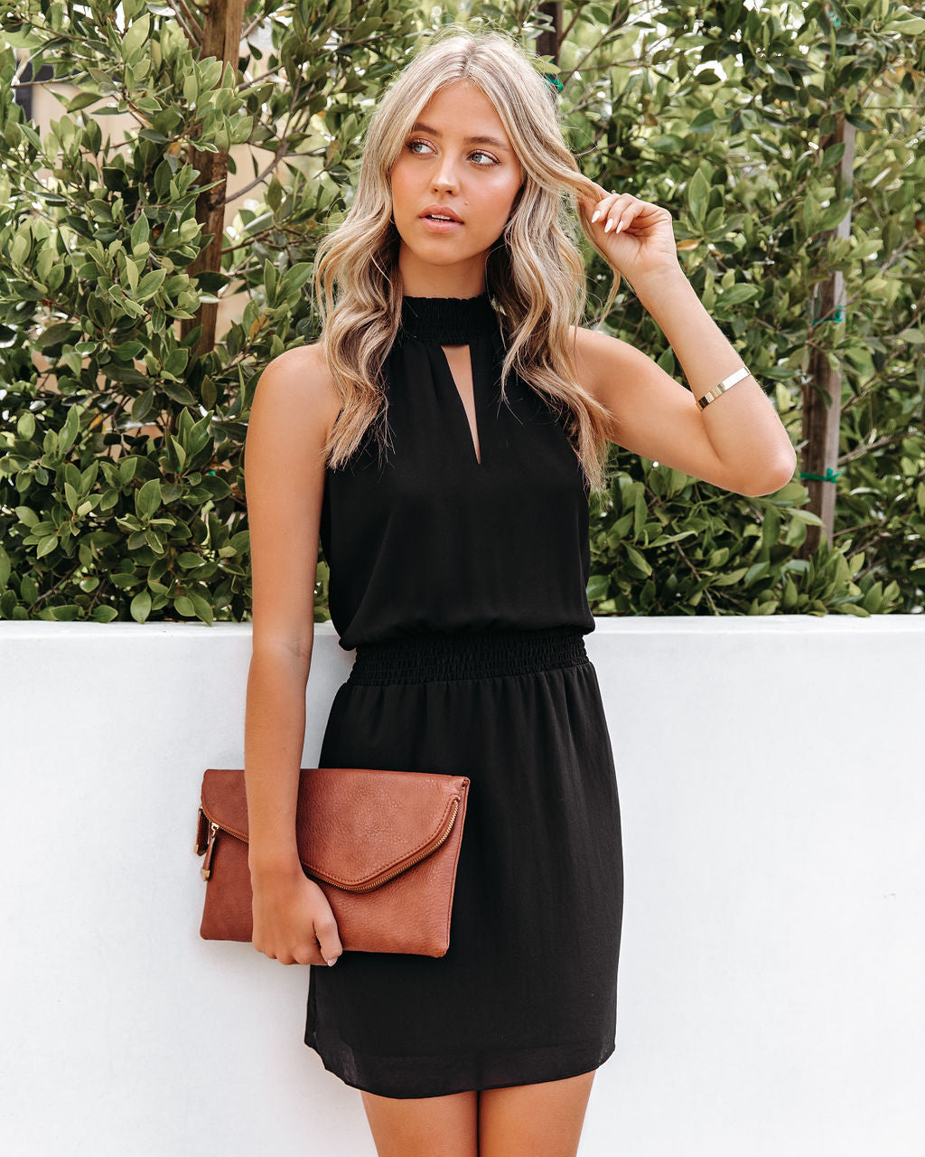 Key To My Heart Smocked Halter Dress Black