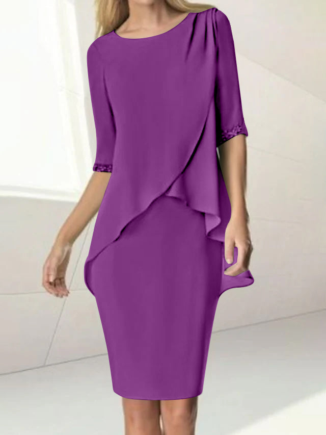 Knee Length Beaded Sheath Dress with Ruching for the Mother of the Bride
