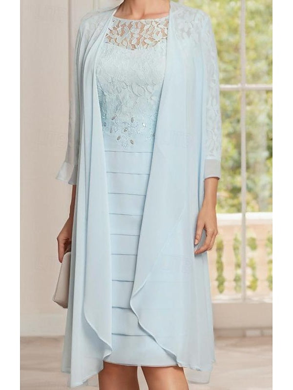 Knee Length Jewel Neck Mother of the Bride Two Piece Dress with Sheath Column Silhouette and Jacket