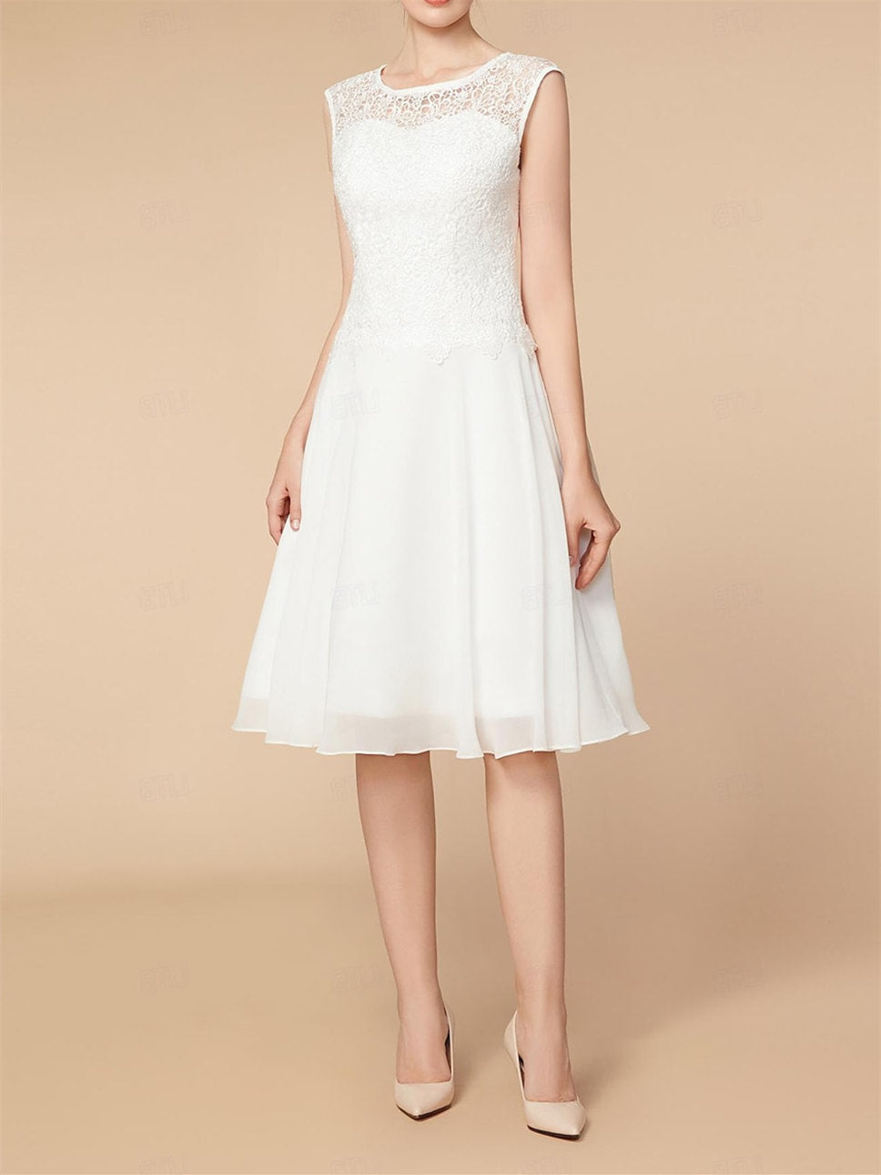 Knee Length Mother of the Bride A Line Dress with 3/4 Sleeves and Wraps