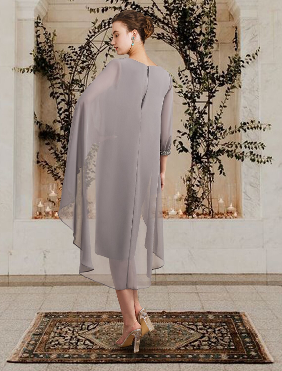 Knee Length Mother of the Bride Sheath Column Jewel Neck Dress