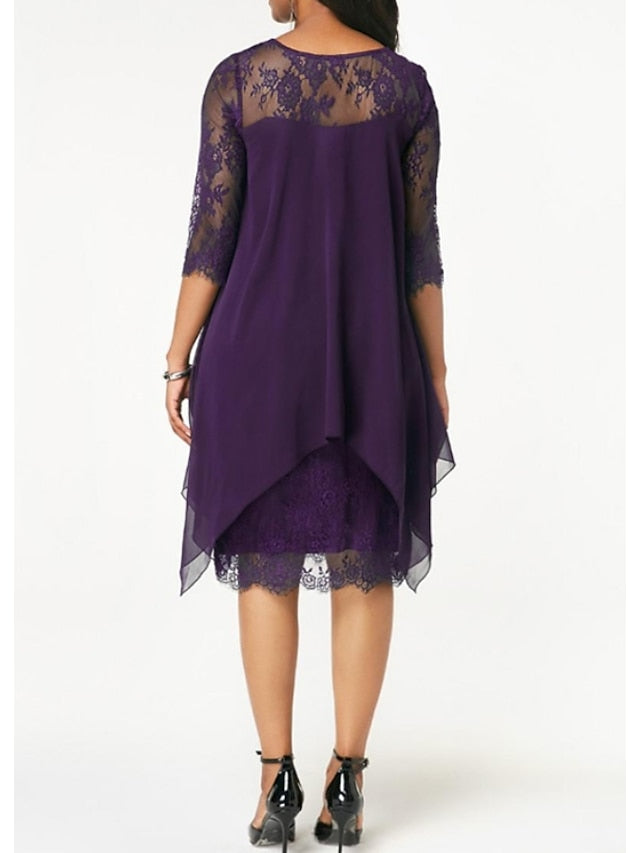 Knee Length Mother of the Bride Sheath Column Jewel Neck Dress