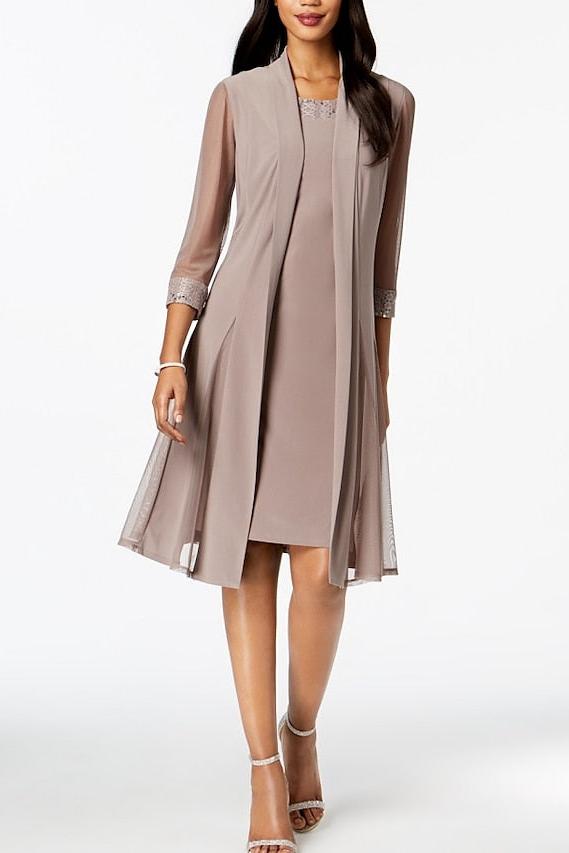 Knee Length Mother of the Bride Sheath Column Jewel Neck Dress