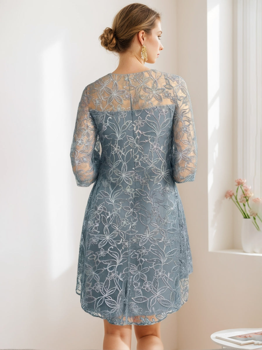 Knee Length Scoop Neck A Line Mother of the Bride Dress with Cut and Appliques