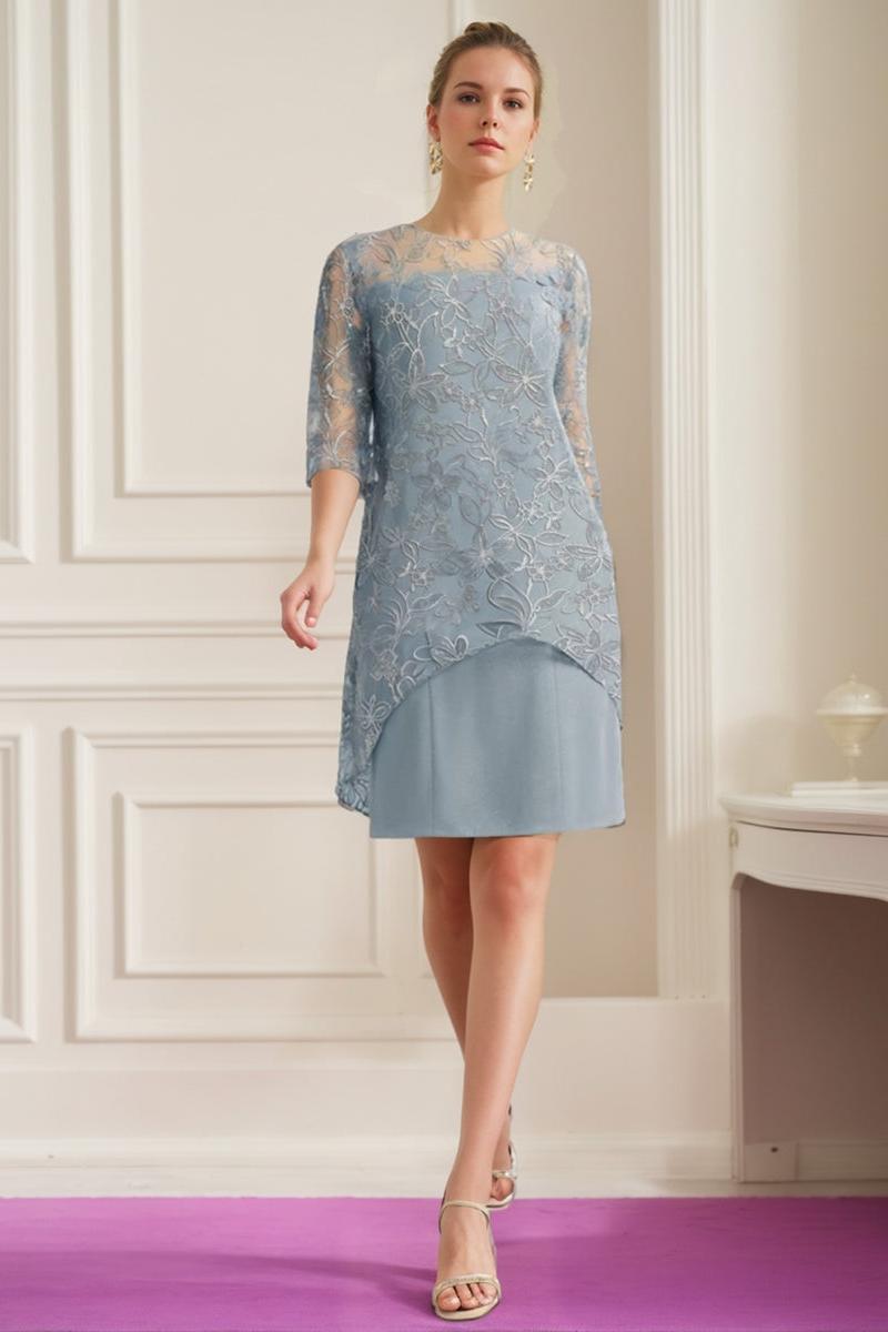 Knee Length Scoop Neck A Line Mother of the Bride Dress with Cut and Appliques
