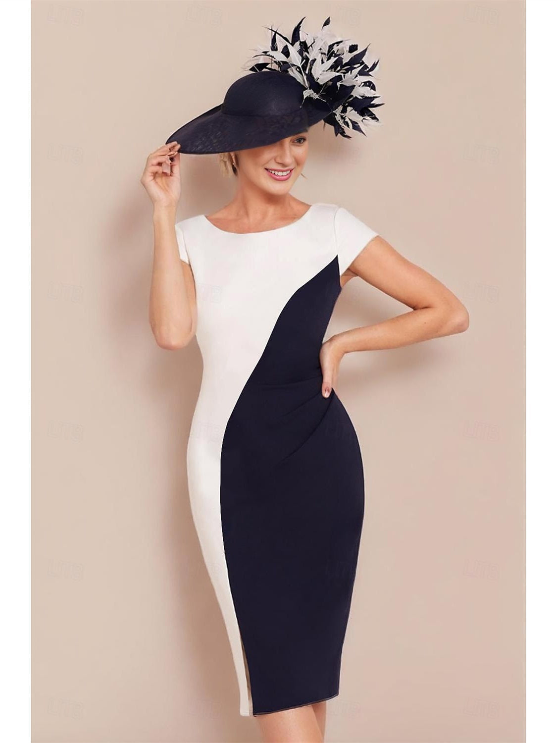 Knee Length Two Piece Jewel Neck Mother of the Bride Dress with Short Sleeves and Jacket