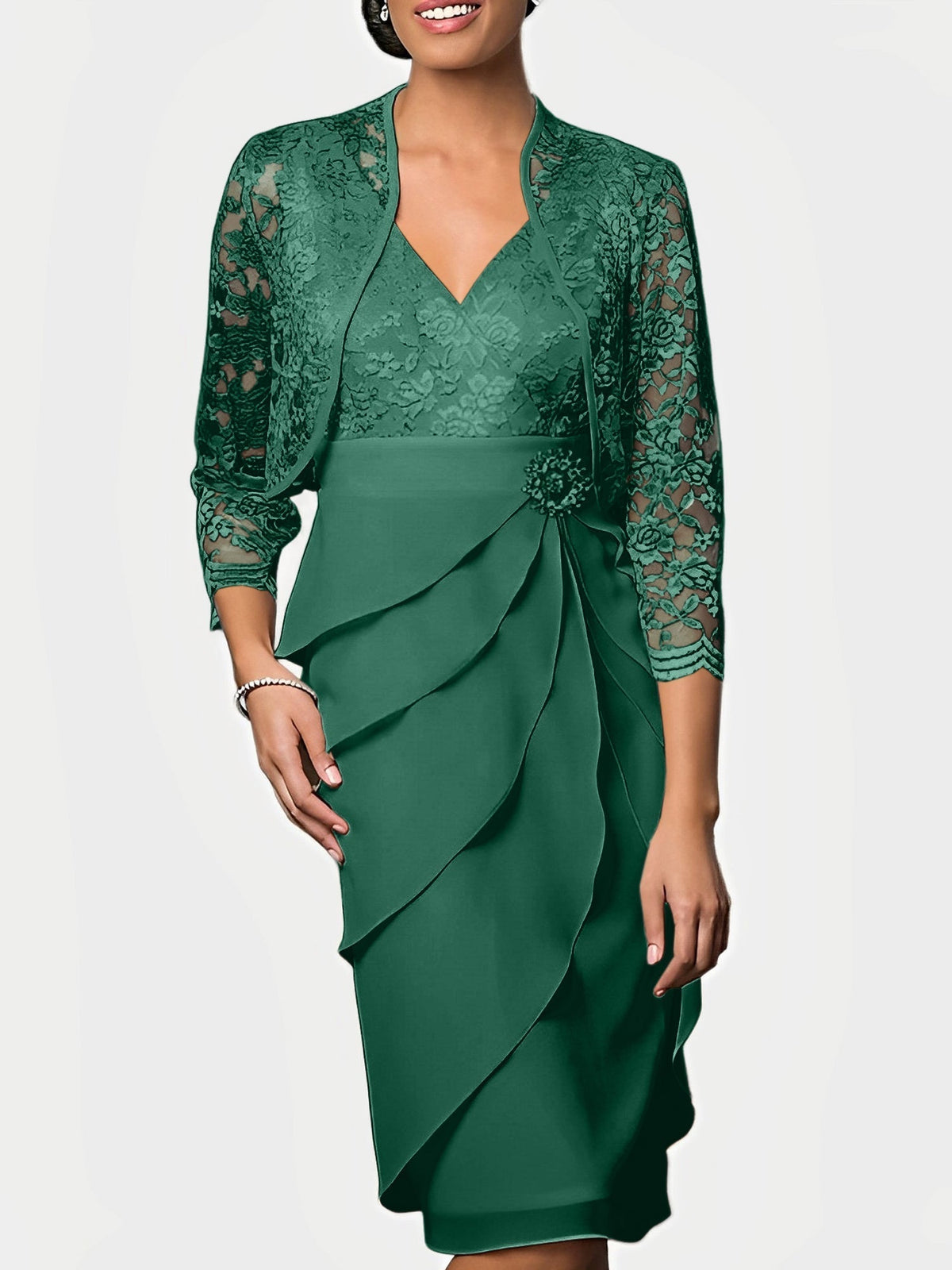 Knee Length V Neck Sheath Mother of the Bride Column Dress