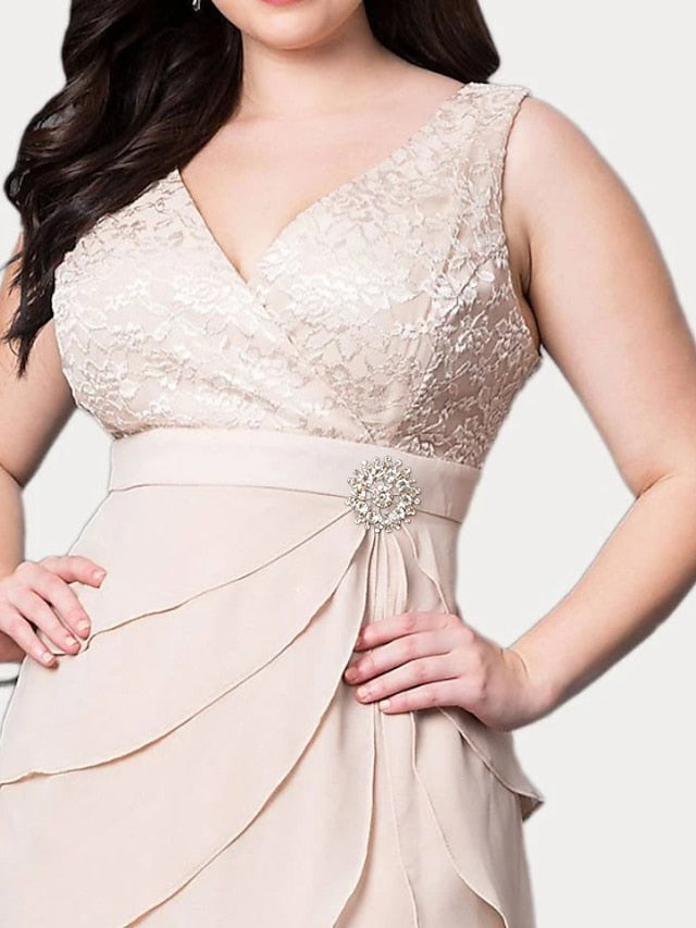 Knee Length V Neck Sheath Mother of the Bride Column Dress