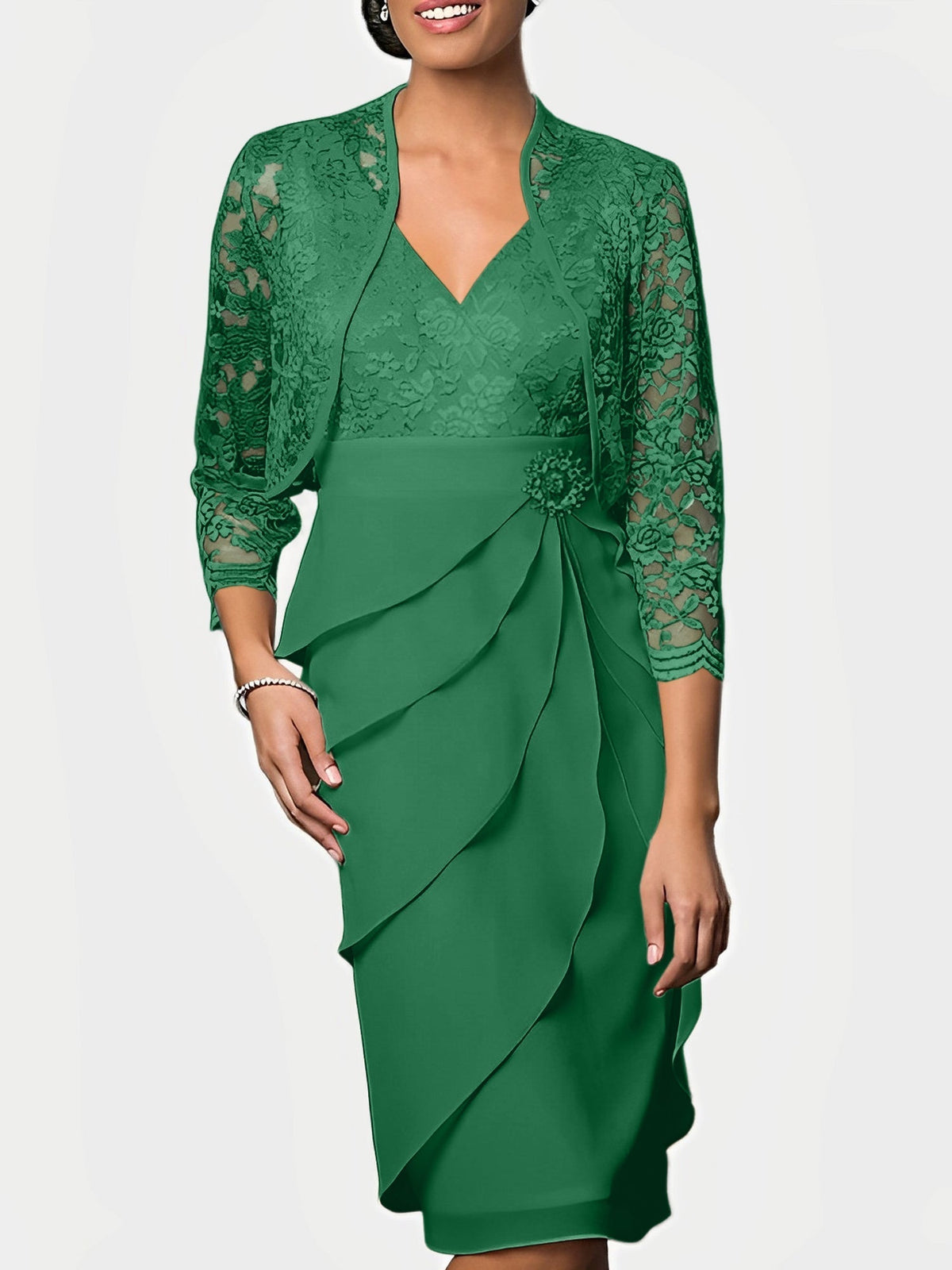 Knee Length V Neck Sheath Mother of the Bride Column Dress