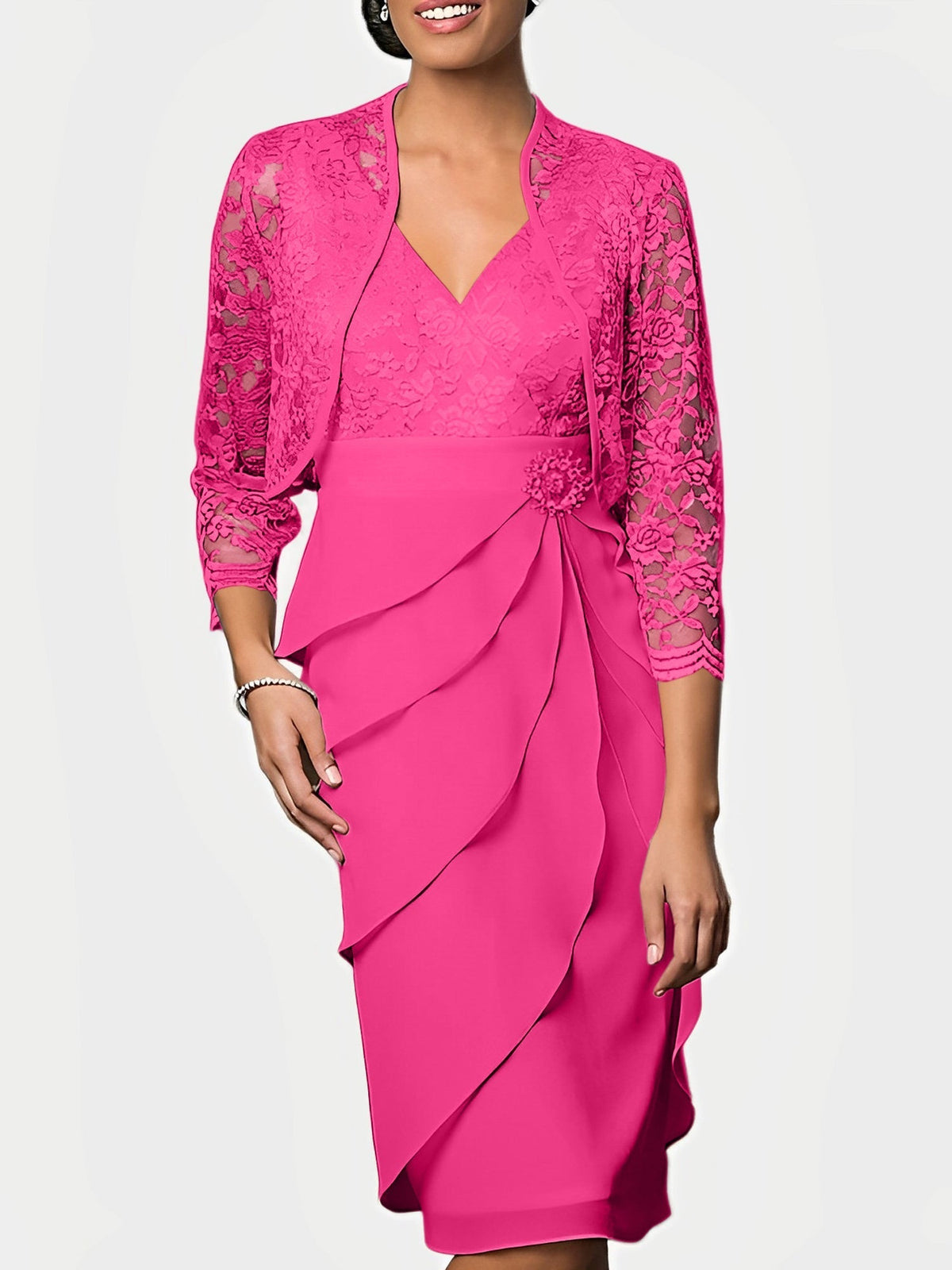 Knee Length V Neck Sheath Mother of the Bride Column Dress