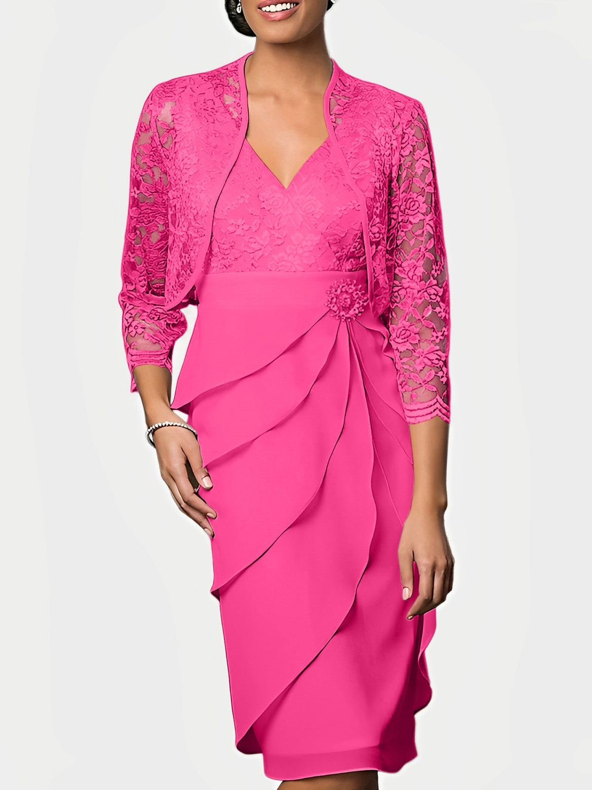 Knee Length V Neck Sheath Mother of the Bride Column Dress
