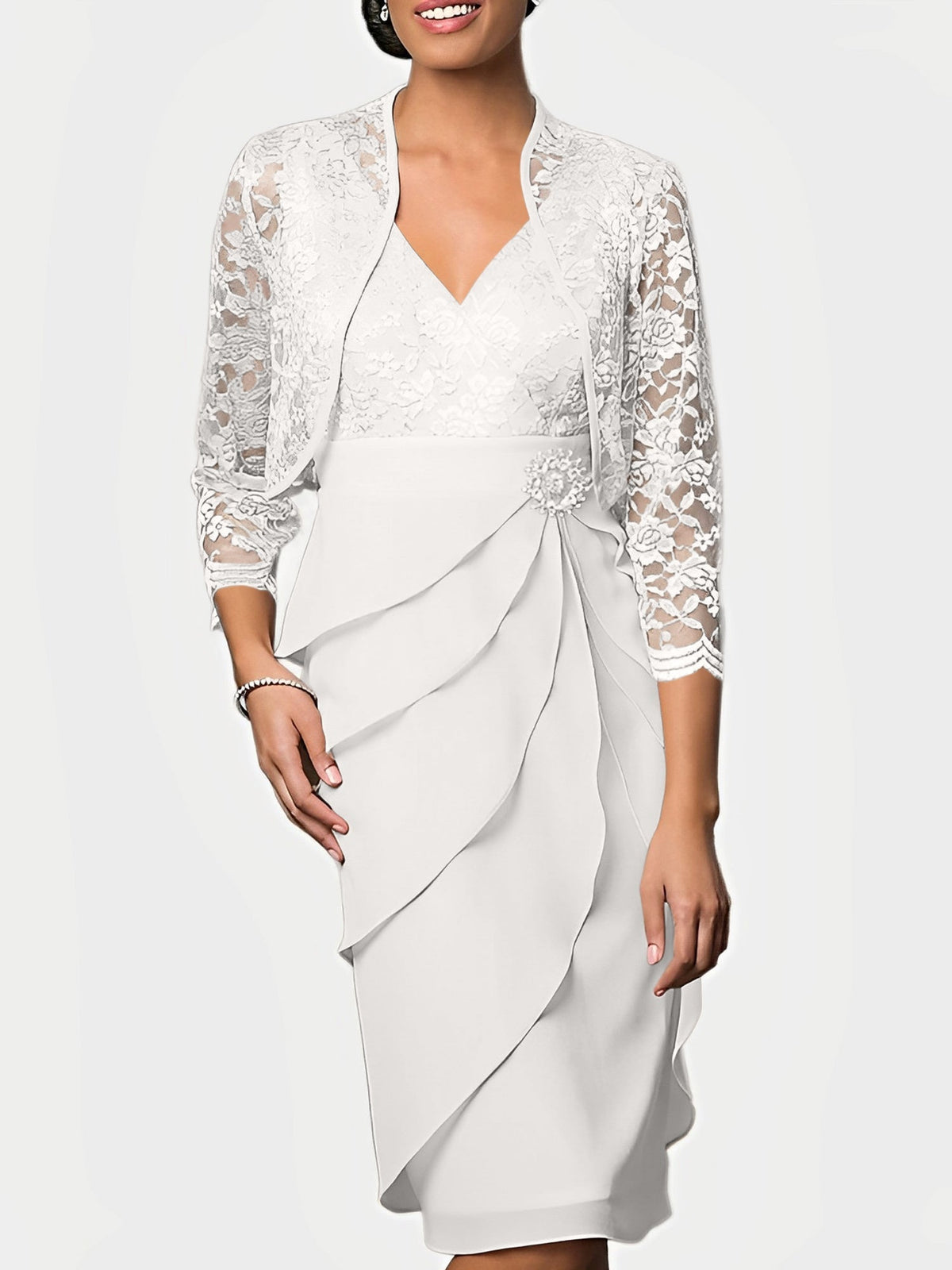 Knee Length V Neck Sheath Mother of the Bride Column Dress