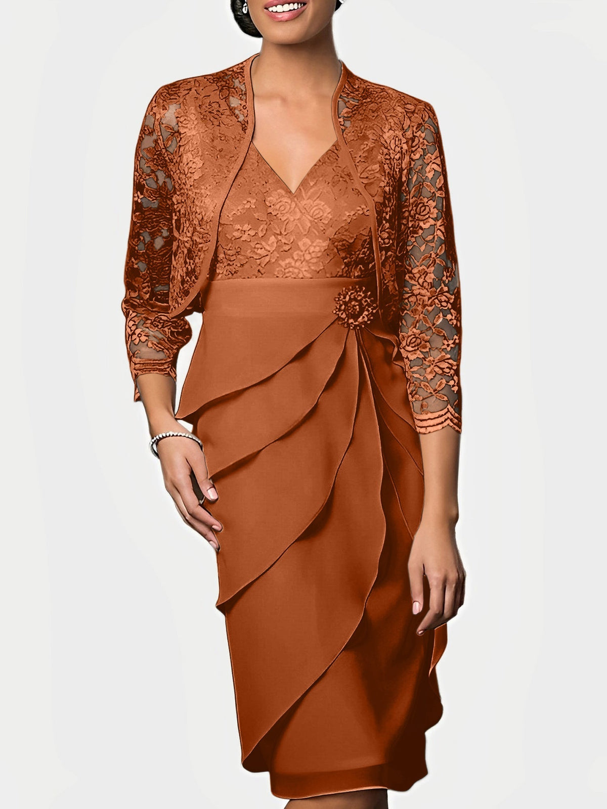 Knee Length V Neck Sheath Mother of the Bride Column Dress